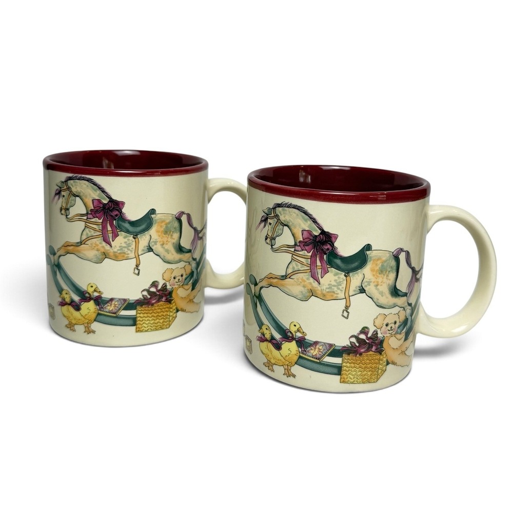 Vintage 1987 Potpourri Press Marvelous Mugs Christmas Toys Set of 2 Korea